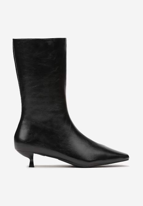 Czarne Eleganckie Botki na Obcasie Kaczuszka z Noskiem w Szpic Sanithe