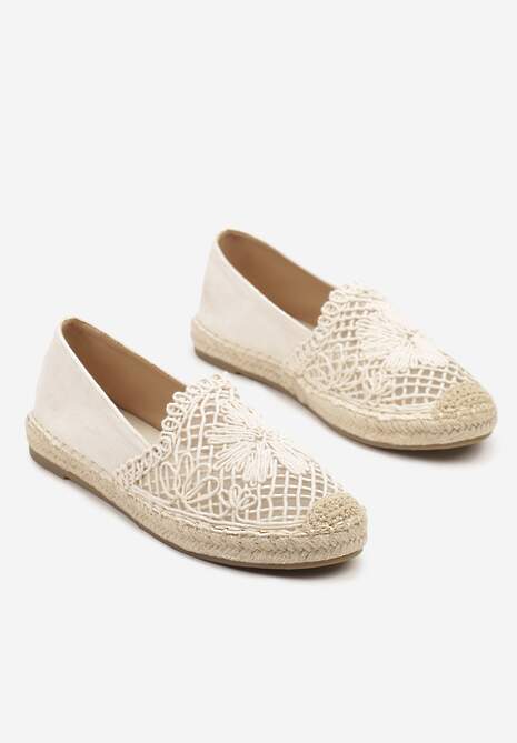 Beżowe Ażurowe Espadryle na Podeszwie z Plecionki Nusariana
