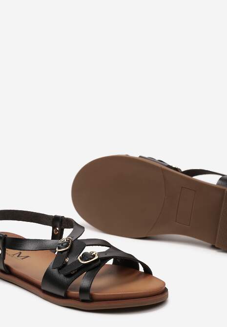 Czarne Sandały z Ozdobnymi Sprzączkami Iceda