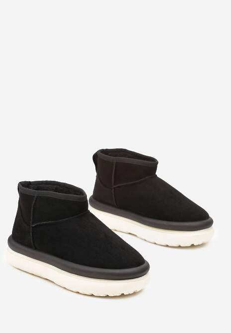 Czarne Śniegowce Ultra Mini na Grubej Podeszwie z Futerkiem Asemmia