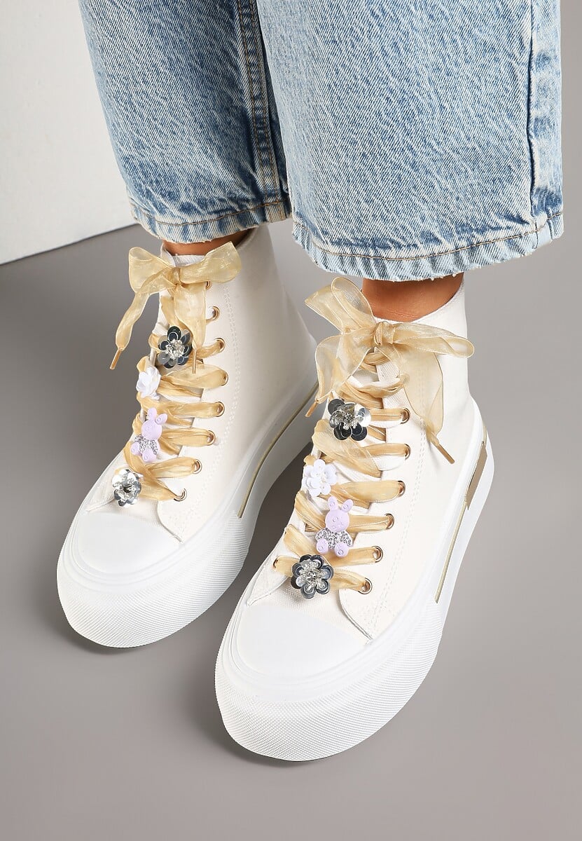 Białe Trampki na Platformie z Wysoką Cholewką Ozdobione Cyrkoniami Fenvisa
