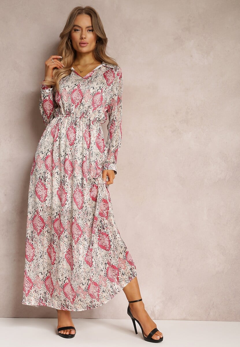 Beżowo-Bordowa Rozkloszowana Sukienka z Błyszczącą Nitką i Sznurkiem Fornid