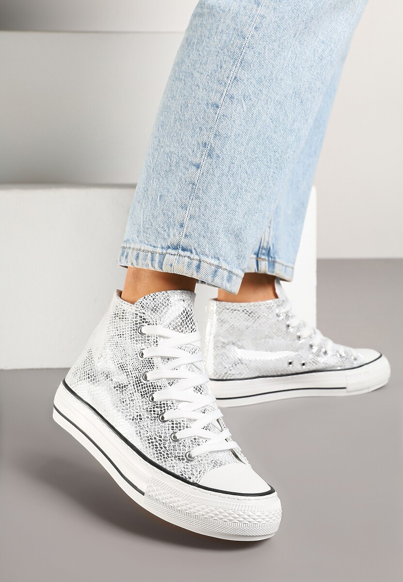 Złote Trampki z Wysoką Tłoczoną Cholewką Willevia