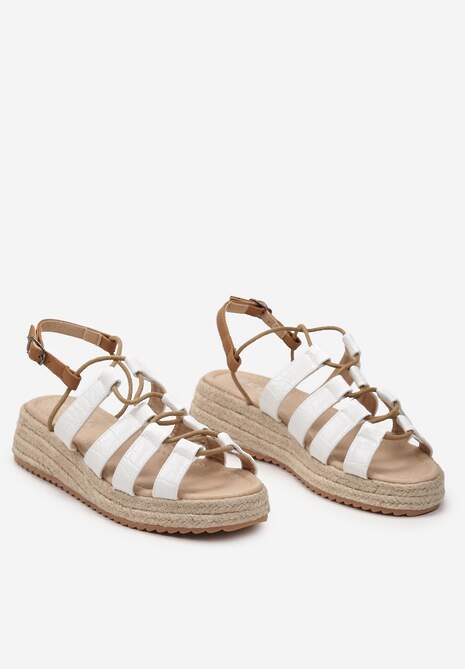 Białe Sandały na Platformie z Plecionki i Zapięciem na Sprzączkę Regula