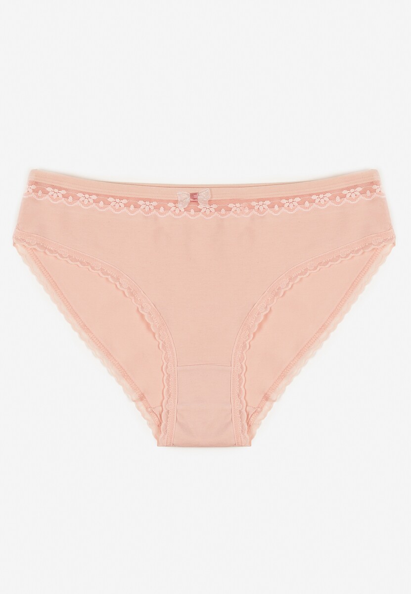 Różowe Majtki Figi z Bawełny Ozdobione Kokardą i Koronką Zeterie