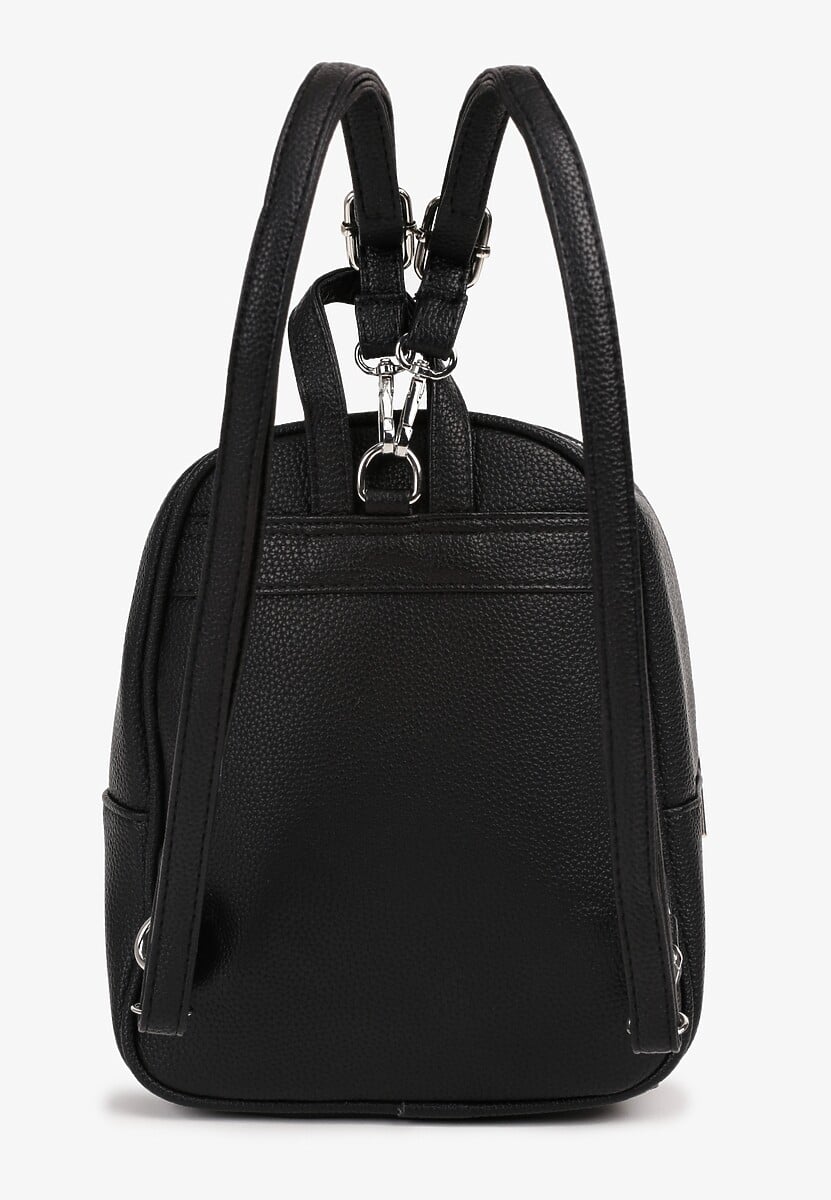 Czarny Klasyczny Plecak Zdobiony Metalowym Detalem z Regulowanymi Szelkami Ravandelle