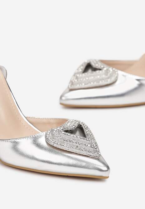 Srebrne Metaliczne Sandały na Obcasie z Cyrkoniami Florivia