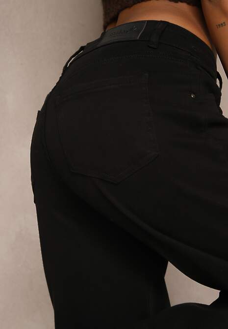 Czarne Bawełniane Jeansy High Waist z Szerokimi Nogawkami Leetie