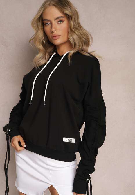 Czarna Bluza Bawełniana z Kapturem Dolcean