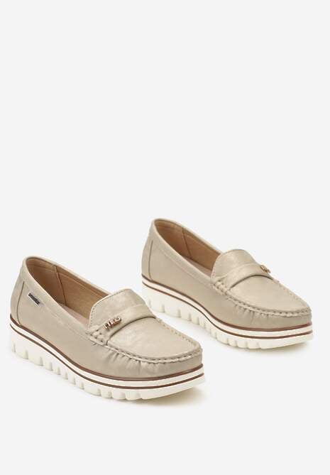 Złote Mokasyny z Wkładką ze Skóry Naturalnej Buildesa