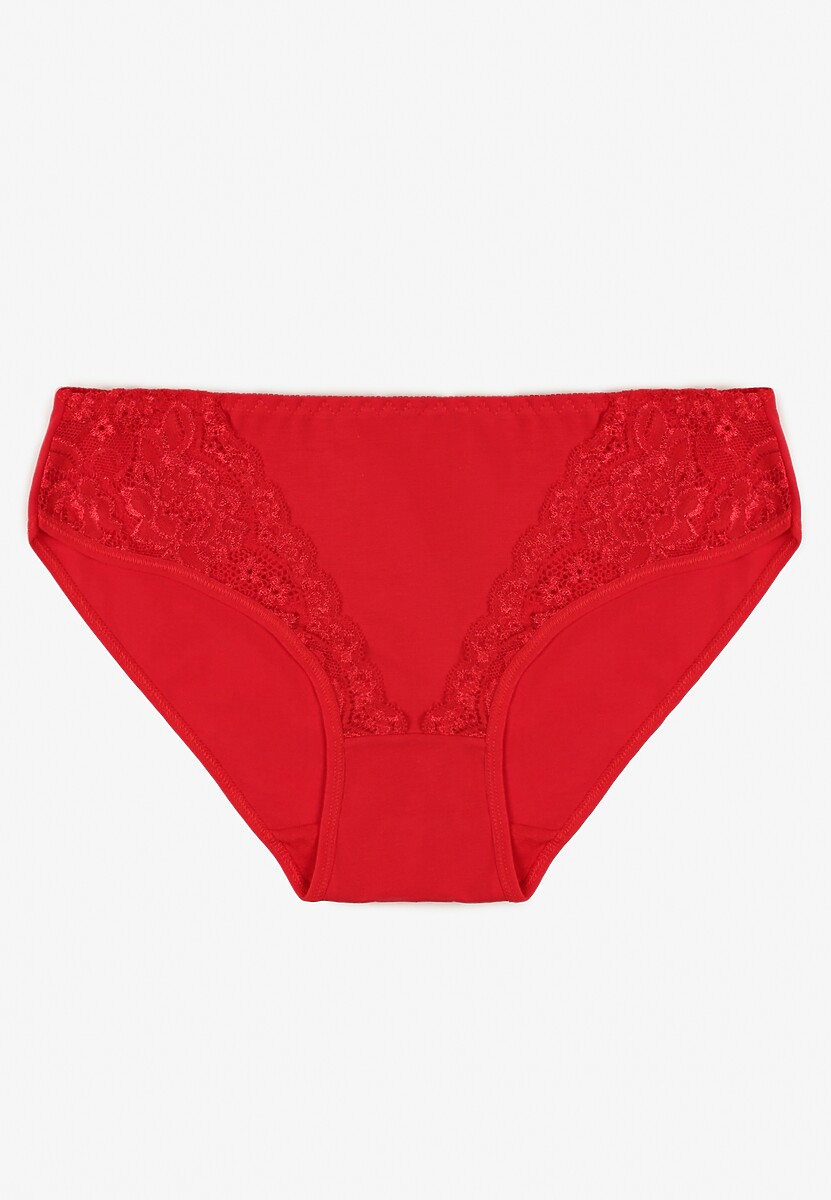 Czerwone Majtki Figi z Bawełny z Ozdobną Koronką Ersenlia