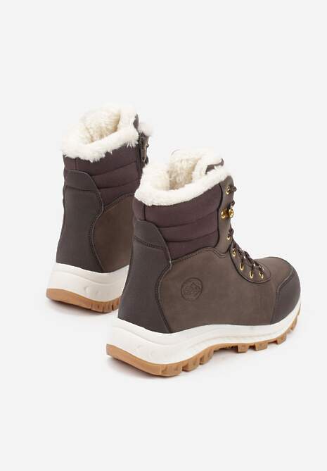 Ciemnobrązowe Botki Trekkingowe na Platformie ze Sznurowaniem Labrinna