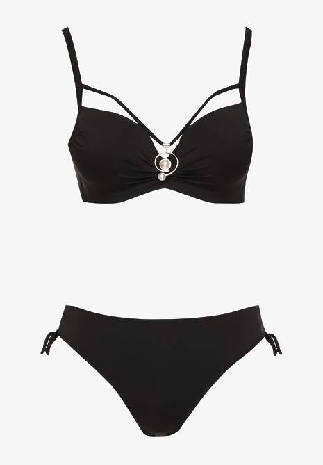 Czarne Bikini Majtki Figi z Regulacją i Biustonosz z Ozdobą Natrissa