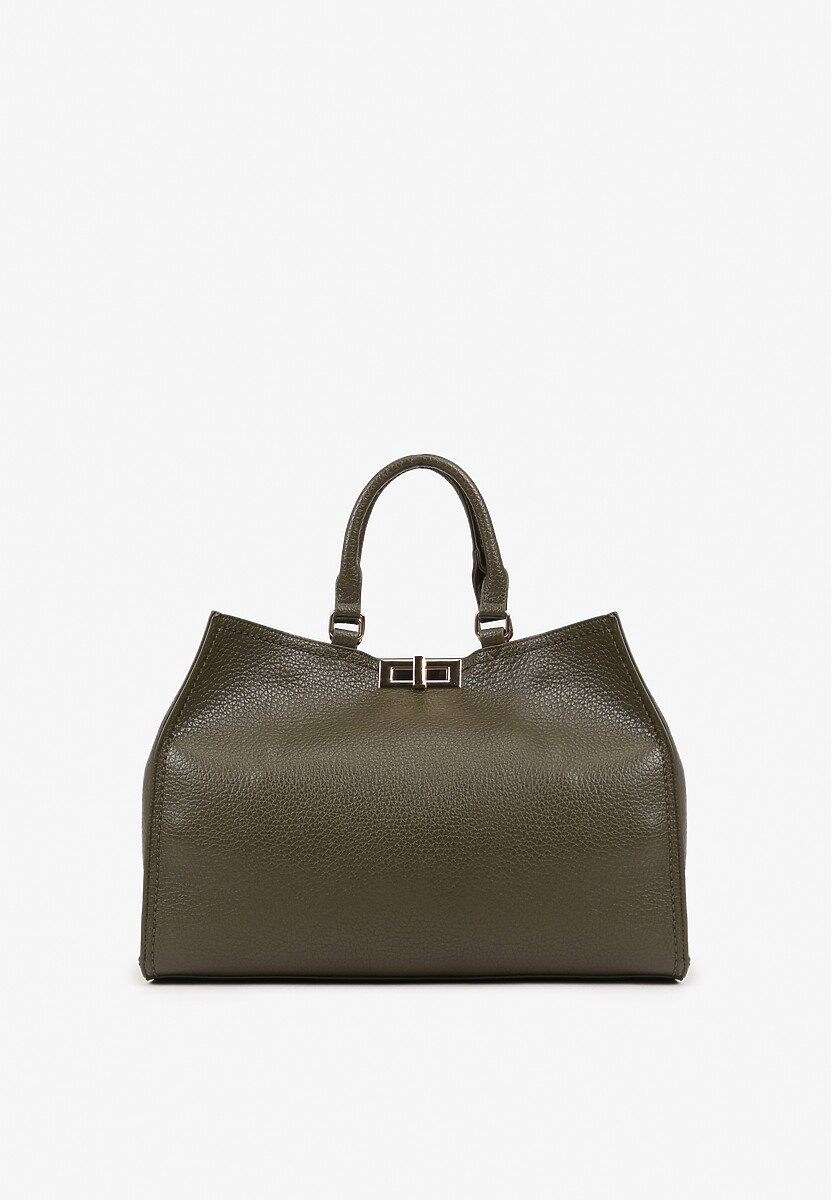 Beżowa Torebka Shopperka z Rączkami Ozdobiona Klamrą Nalasia