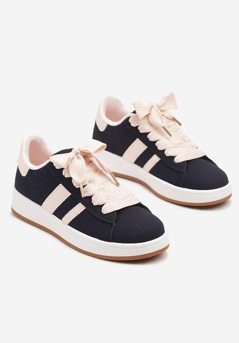 Granatowo-Różowe Sneakersy na Niskiej Platformie z Naszywkami Flordexia