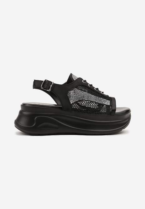 Czarne Sandały na Platformie w Stylu Sneakersów Peep Toe Sorezia