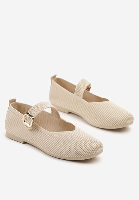 Jasnobeżowe Balerinki Ozdobione Paskiem Avanellia