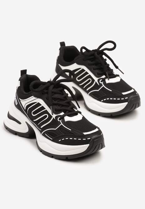 Czarne Sneakersy na Platformie Ozdobione Geometrycznym Motywem  Desaniel