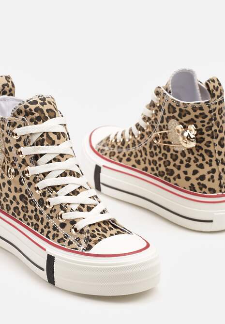 Panterkowe Trampki za Kostkę Ozdobione Aplikacją 3D Vizana