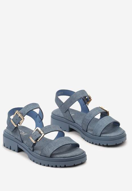 Niebieskie Sandały Grunge z Regulowanymi Paskami ze Sprzączkami Erentia