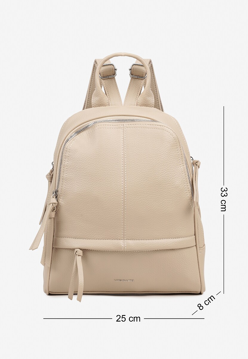 Ciemnobeżowy Plecak z Napisem i Ozdobnymi Suwakami Edelli