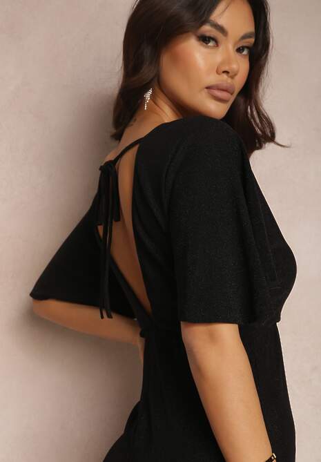 Czarny Kombinezon z Błyszczącą Nicią i Kopertową Górą Relfe