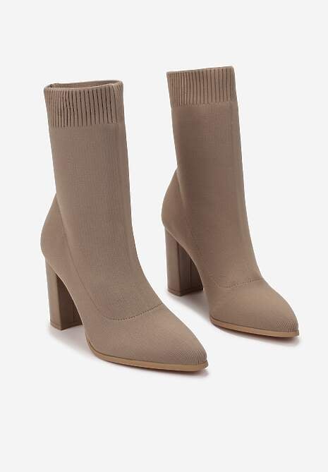 Beżowe Botki z Elastyczną Cholewką Penthis