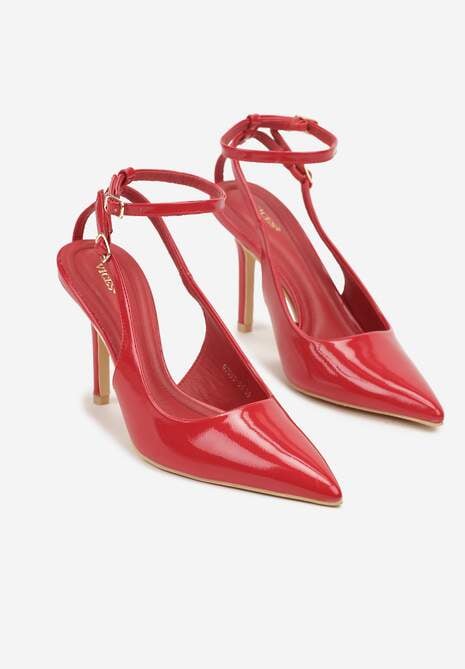 Czerwone Sandały Lakierowane Vices na Szpilce Typu Slingback Dolenita