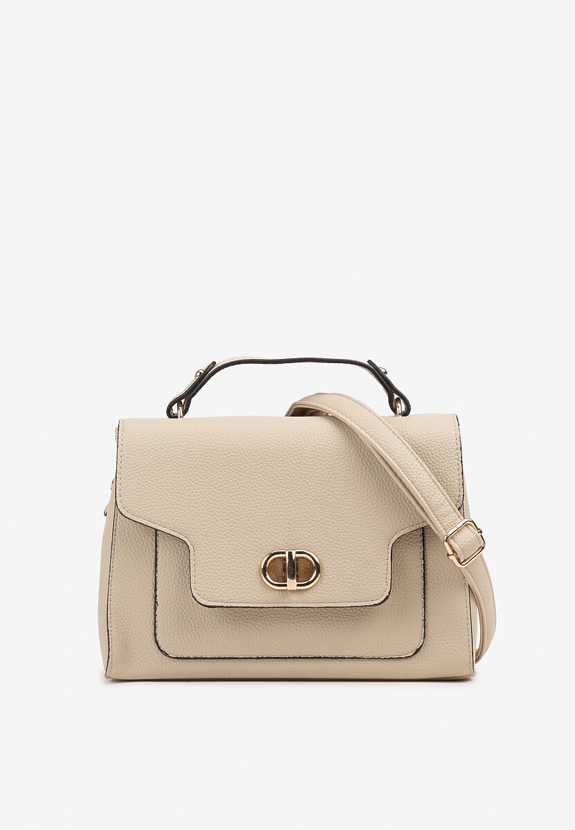 Beżowa Torebka Typu Listonoszka z Rączką i Ozdobną Klapą Monevia
