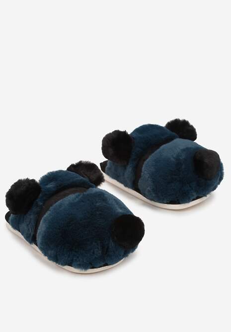 Niebieskie Kapcie Futrzane w Kształcie Misia Azomei