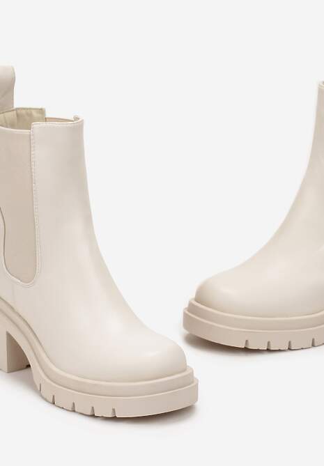 Beżowe Botki w Stylu Wsuwanych Sztybletów Chunky Alitune