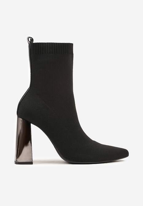 Czarne Botki Vices na Słupku ze Skarpetową Cholewką Falacesa
