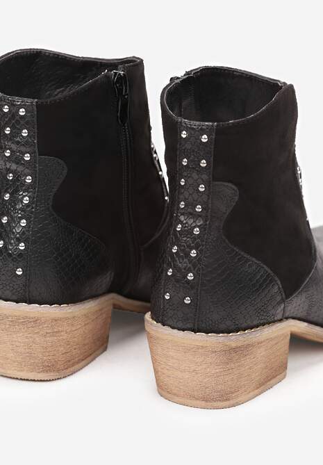 Czarne Botki Kowbojki z Nitami Egochis