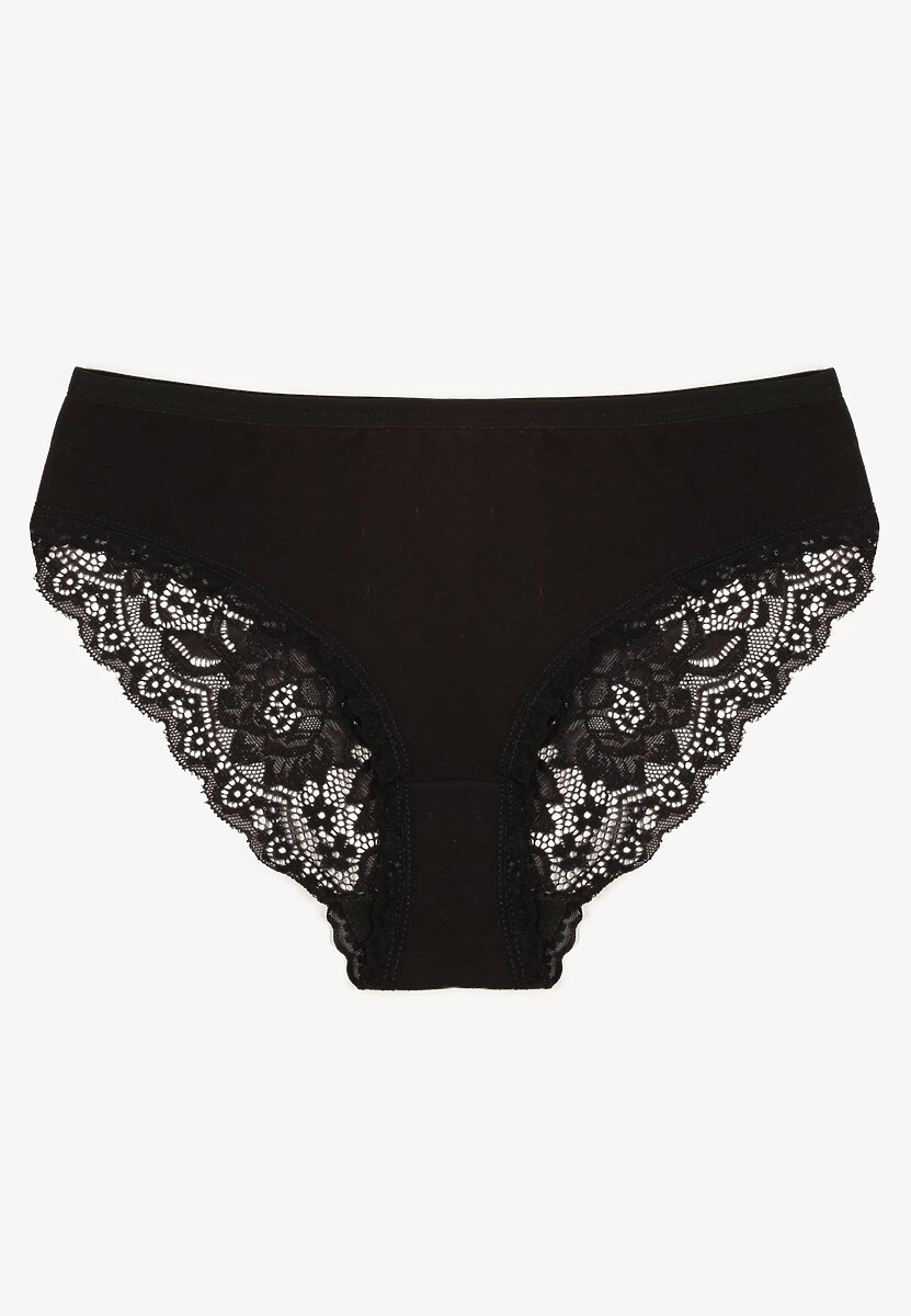 Czarne Majtki Figi z Koronkowymi Wstawkami Amiora