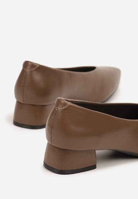 Ciemnobeżowe Czółenka na Słupku Vices ze Skórzaną Wkładką Alinire