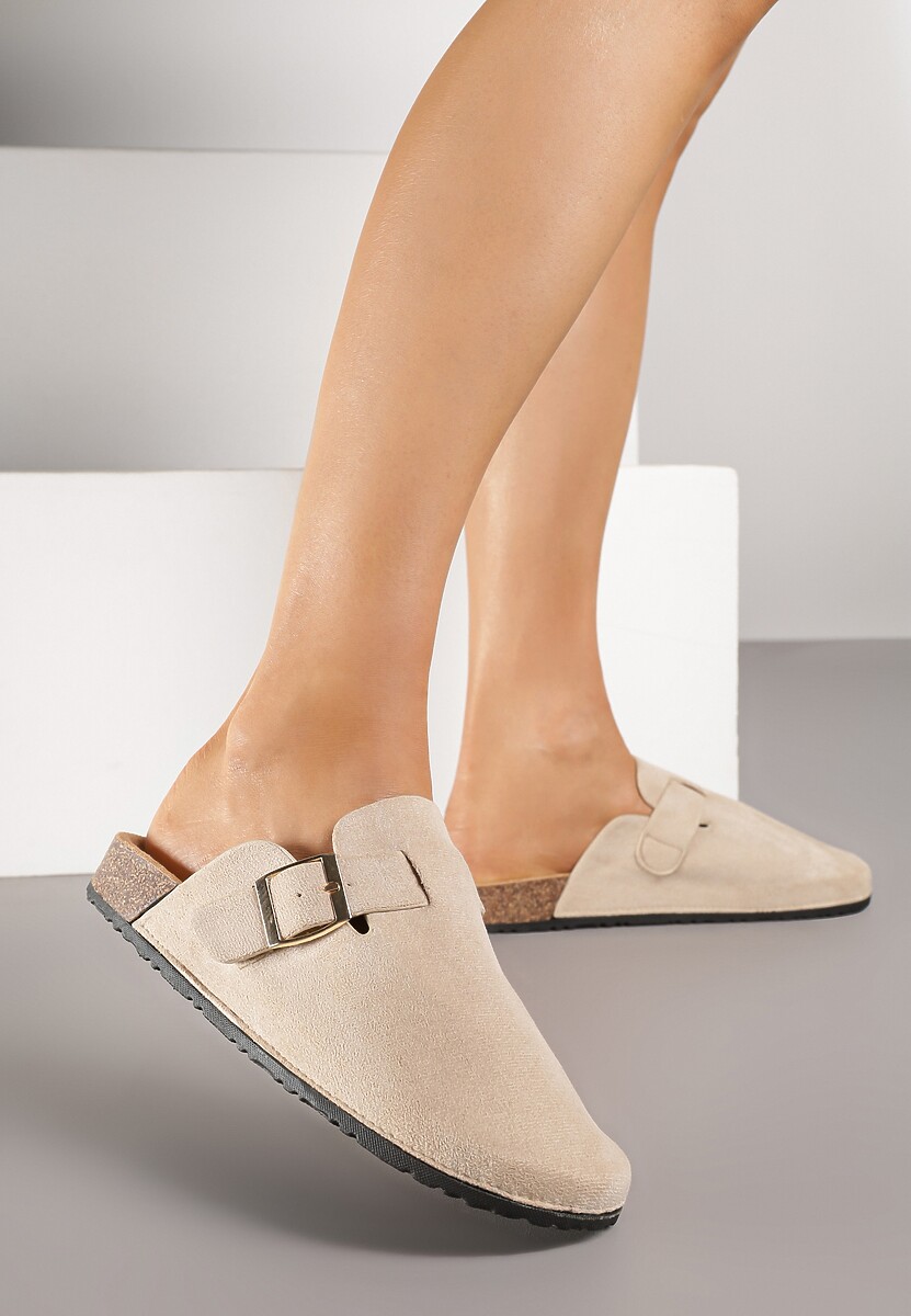 Zielone Klapki Chodaki Ozdobione Paskami z Klamrami Silamia