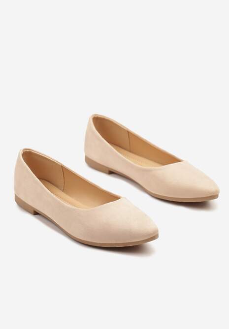 Ciemnobeżowe Basicowe Balerinki z Migdałkowym Noskiem Tulvia