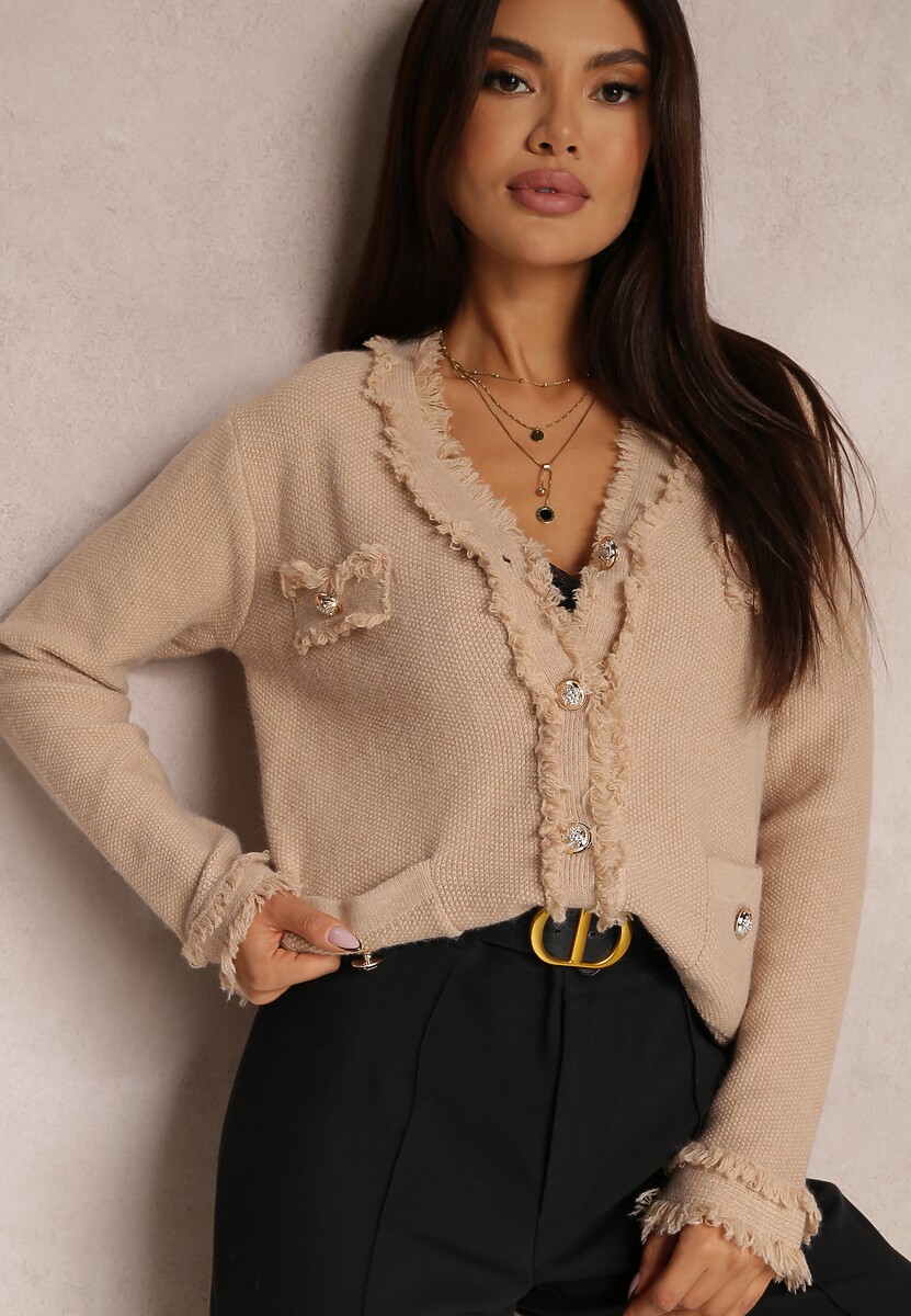 Beżowy Kardigan Zapinany z Wiskozy Asabe