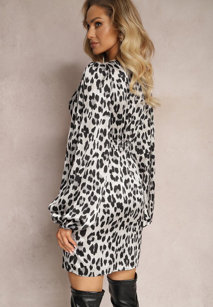 Szara Taliowana Sukienka Mini w Panterkę Amiffesa