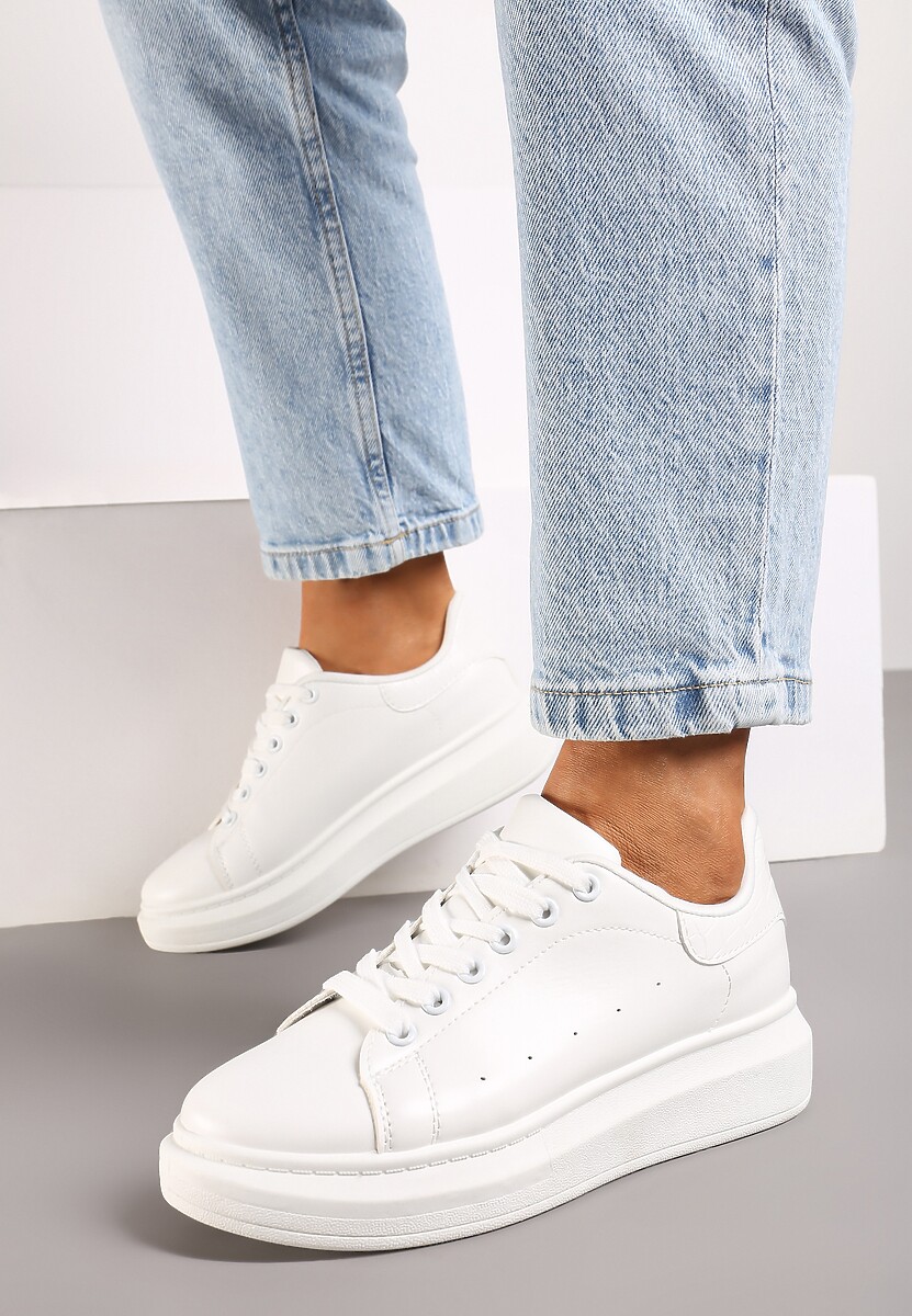 Biało-Srebrne Sneakersy na Niskiej Platformie w Klasycznym Stylu Lucid Dream