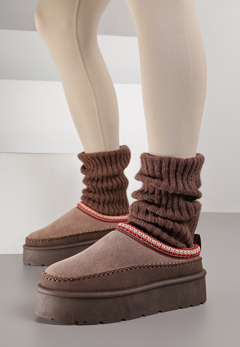 Ciemnobrązowe Śniegowce z Futrzanym Ociepleniem na Platformie Reiandea