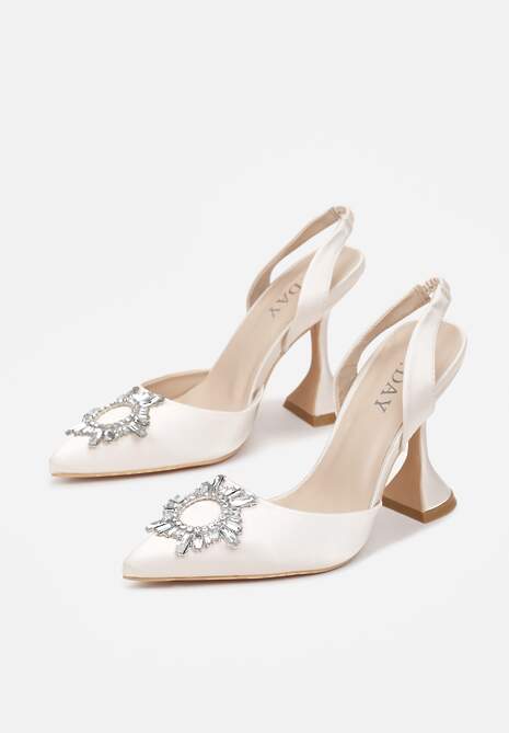 Beżowe Sandały na Obcasie Klepsydra z Paskiem z Gumką i Kryształkami Alatria