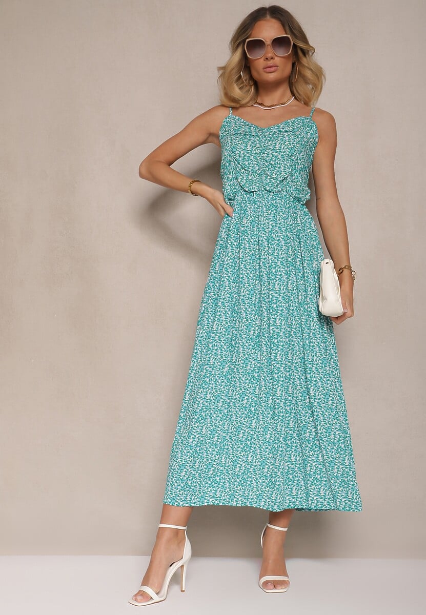 Zielona Rozkloszowana Sukienka z Bawełny na Ramiączkach Jenarissea