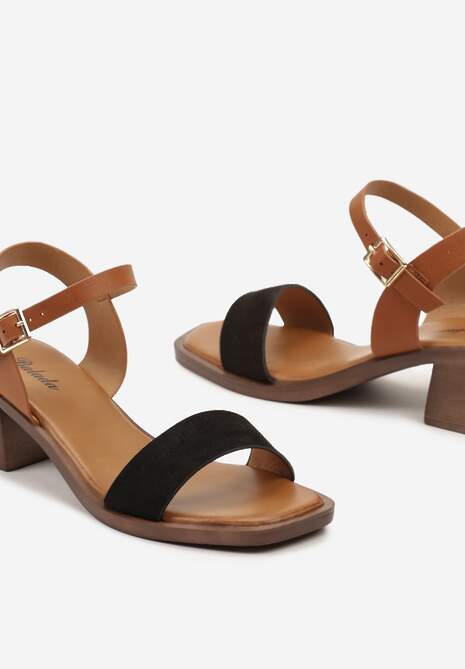 Czarne Sandały Boho z Imitacją Drewna na Obcasie i Podeszwie Effioma