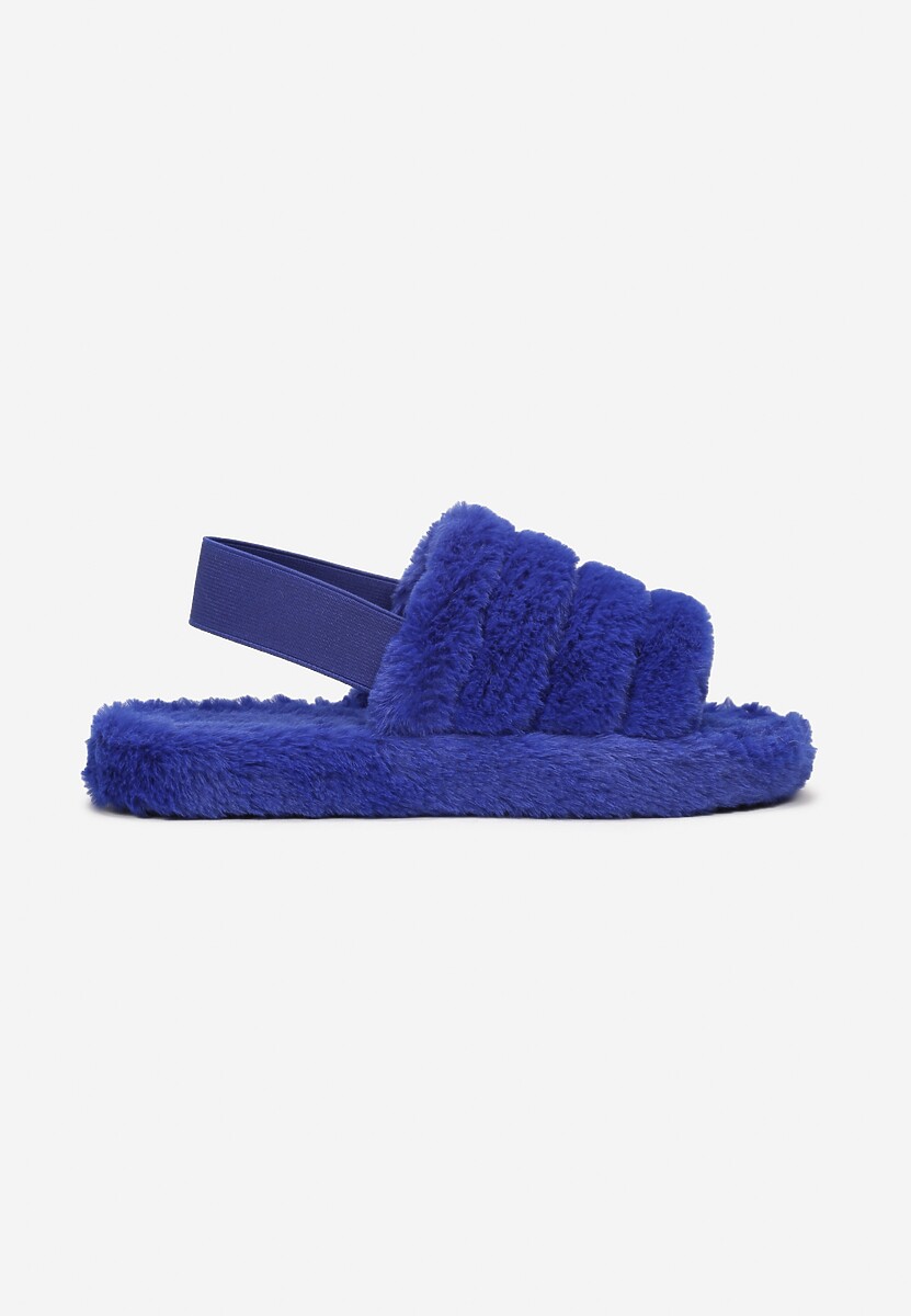 Granatowe Kapcie Pikowane z Pluszowego Futerka Zaliyne