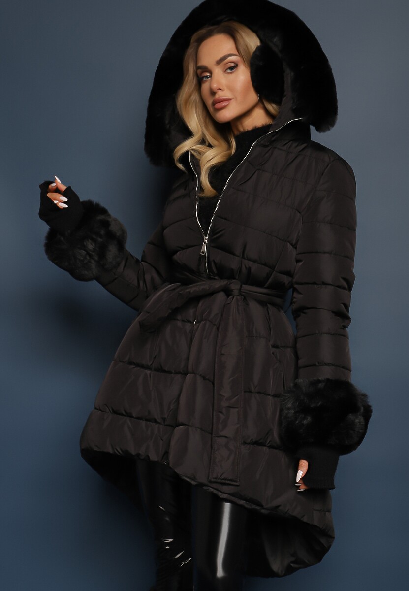 Brązowa Kurtka Pikowana z Futerkiem Pasilinai