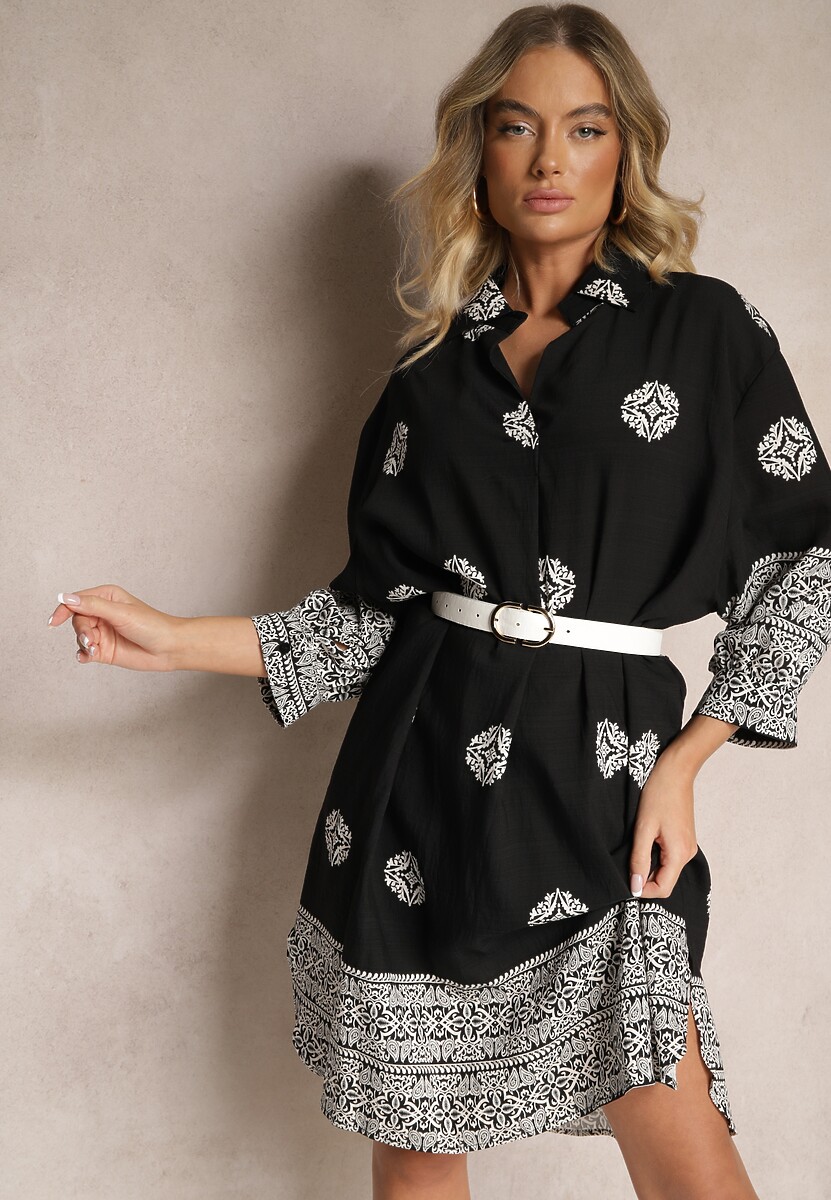 Beżowa Sukienka z Wiskozy w Abstrakcyjny Wzór Nalalith