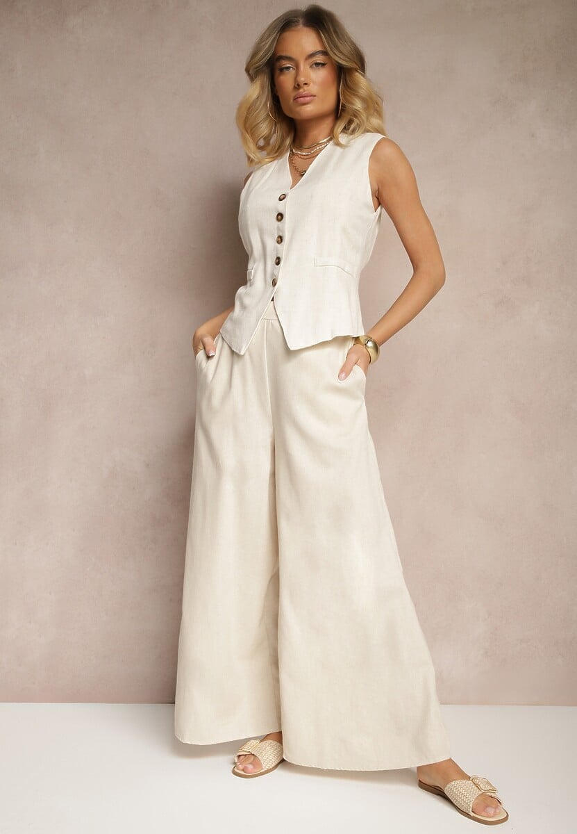 Czarne Bawełniane Spodnie o Szerokim Kroju High Waist Ściągane Troczkiem Virselia