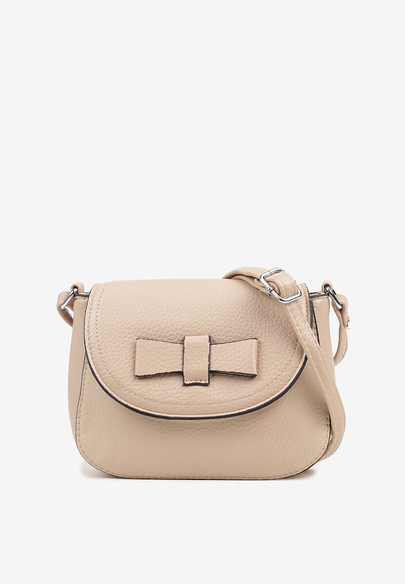 Ciemnobeżowa Mała Torebka Listonoszka Zdobiona Kokardą Nalieve