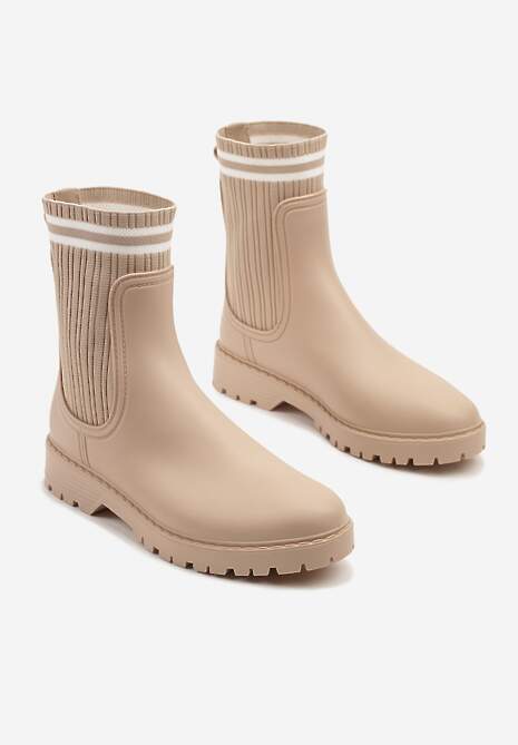 Beżowe Kalosze z Prążkowaną Skarpetkową Cholewką Lanavessa